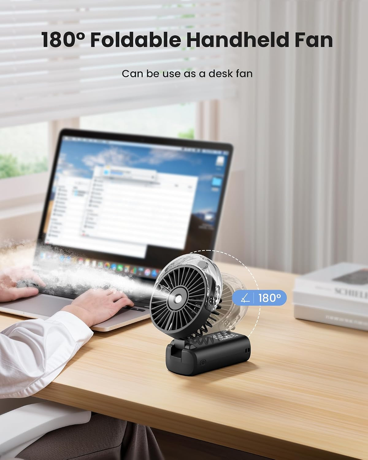 Portable Misting Fan, 180° Foldable Handheld, 3 Speeds USB Rechargeable, Spray Water Mist with LED Digital Display, Personal Cooling Mini Hand Fans for Travel, Hiking, Concert, Outdoor, Black