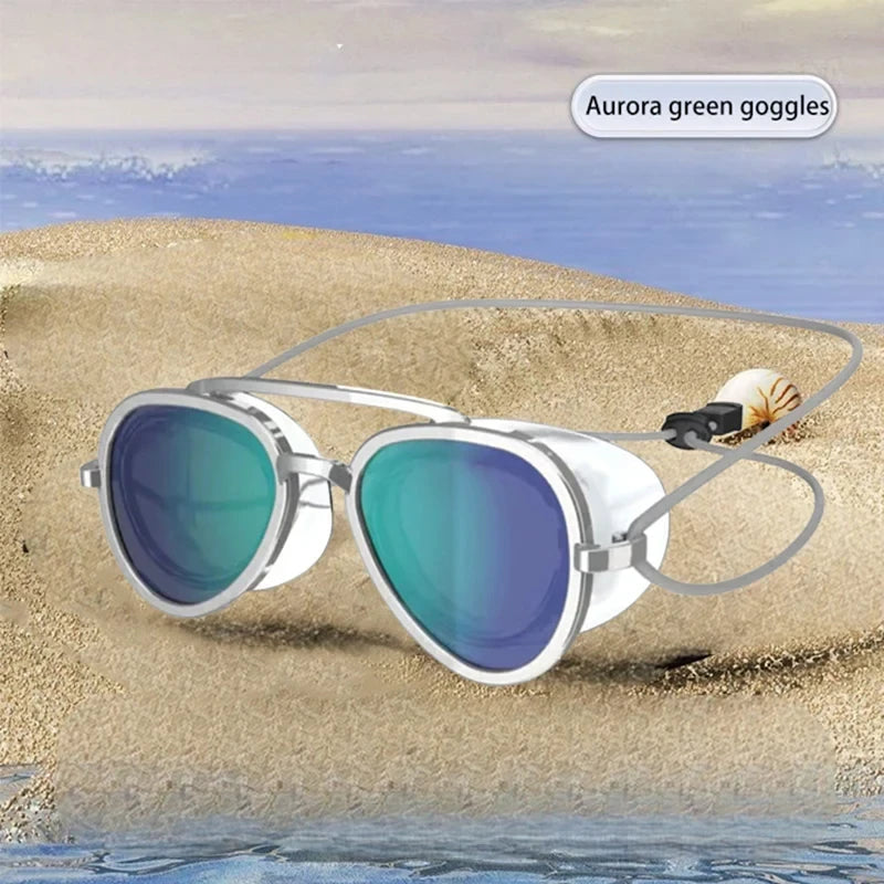 Full-View anti Fog Swimming Goggles Swimming UV Protection Swim Goggles Adult Sun Goggles Crystals Clear Men Women Retro Goggles