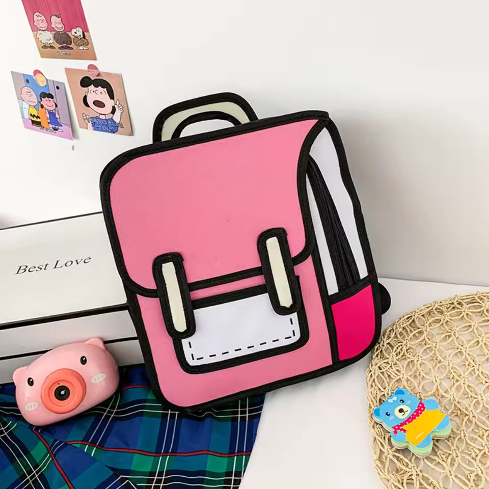 2D Cartoon Graphic Student Backpack