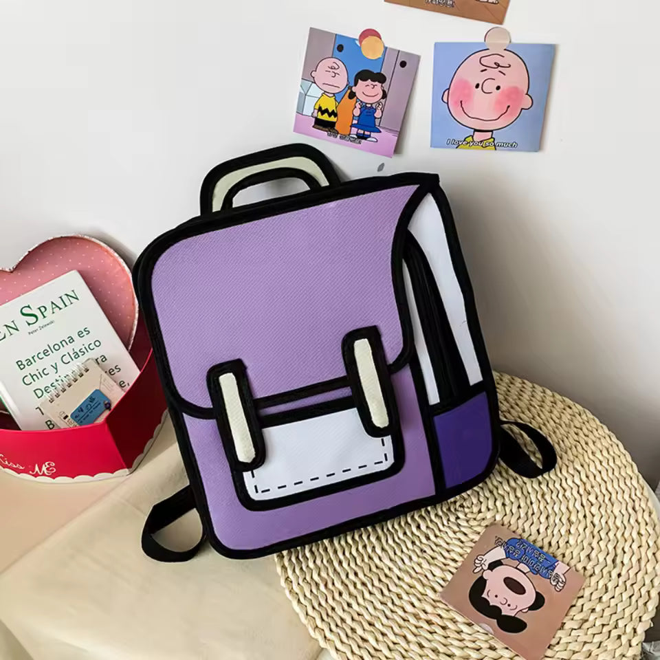 2D Cartoon Graphic Student Backpack