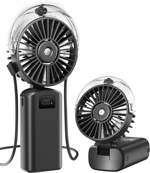 Portable Misting Fan, 180° Foldable Handheld, 3 Speeds USB Rechargeable, Spray Water Mist with LED Digital Display, Personal Cooling Mini Hand Fans for Travel, Hiking, Concert, Outdoor, Black