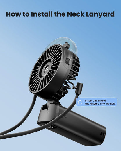 Portable Misting Fan, 180° Foldable Handheld, 3 Speeds USB Rechargeable, Spray Water Mist with LED Digital Display, Personal Cooling Mini Hand Fans for Travel, Hiking, Concert, Outdoor, Black